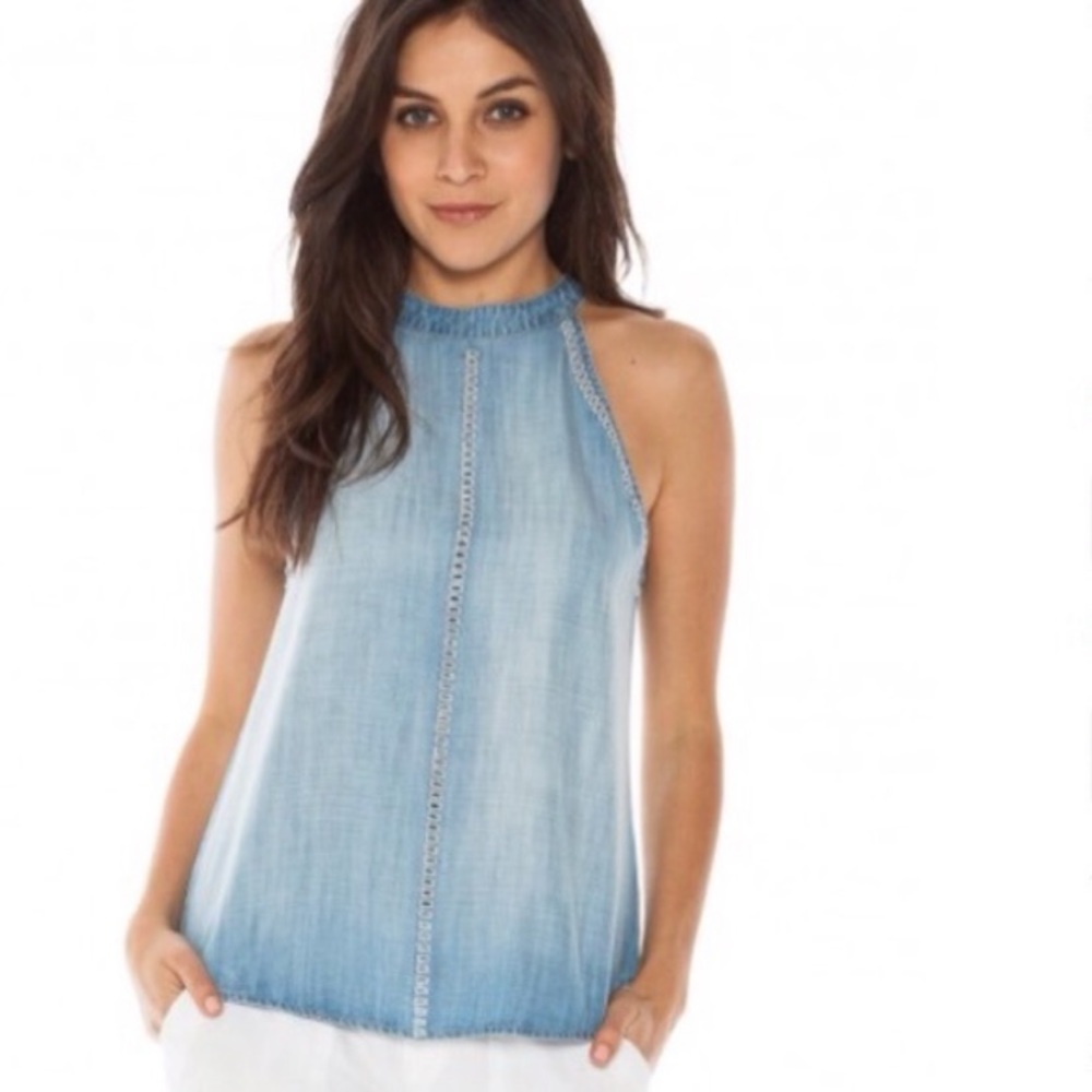 Cloth & Stone - anthropologie-Eyelet Detail Denim halter top LG -new